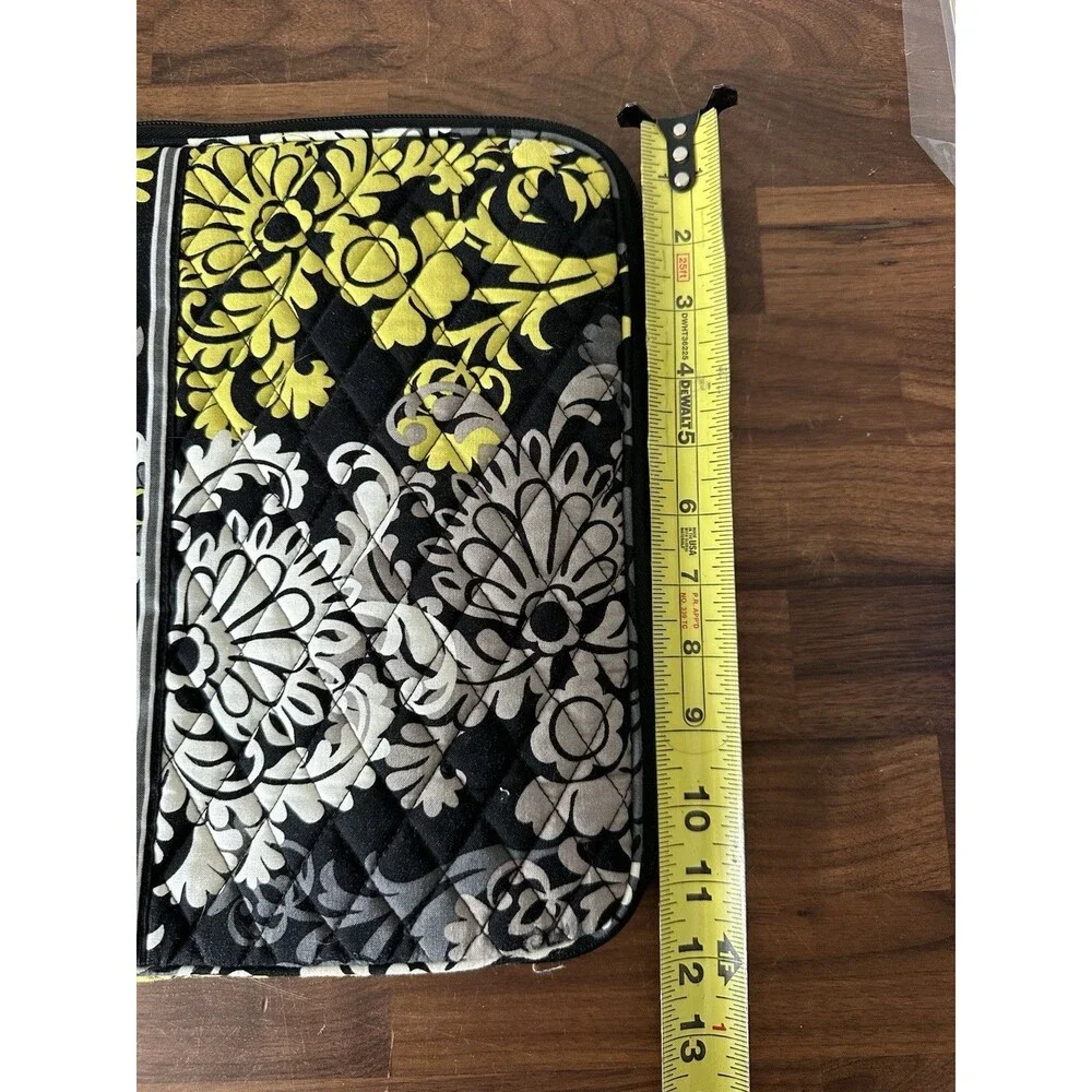 Vera Bradley Black Gray Yellow Baroque Quilted Printed Laptop Bag Zippers